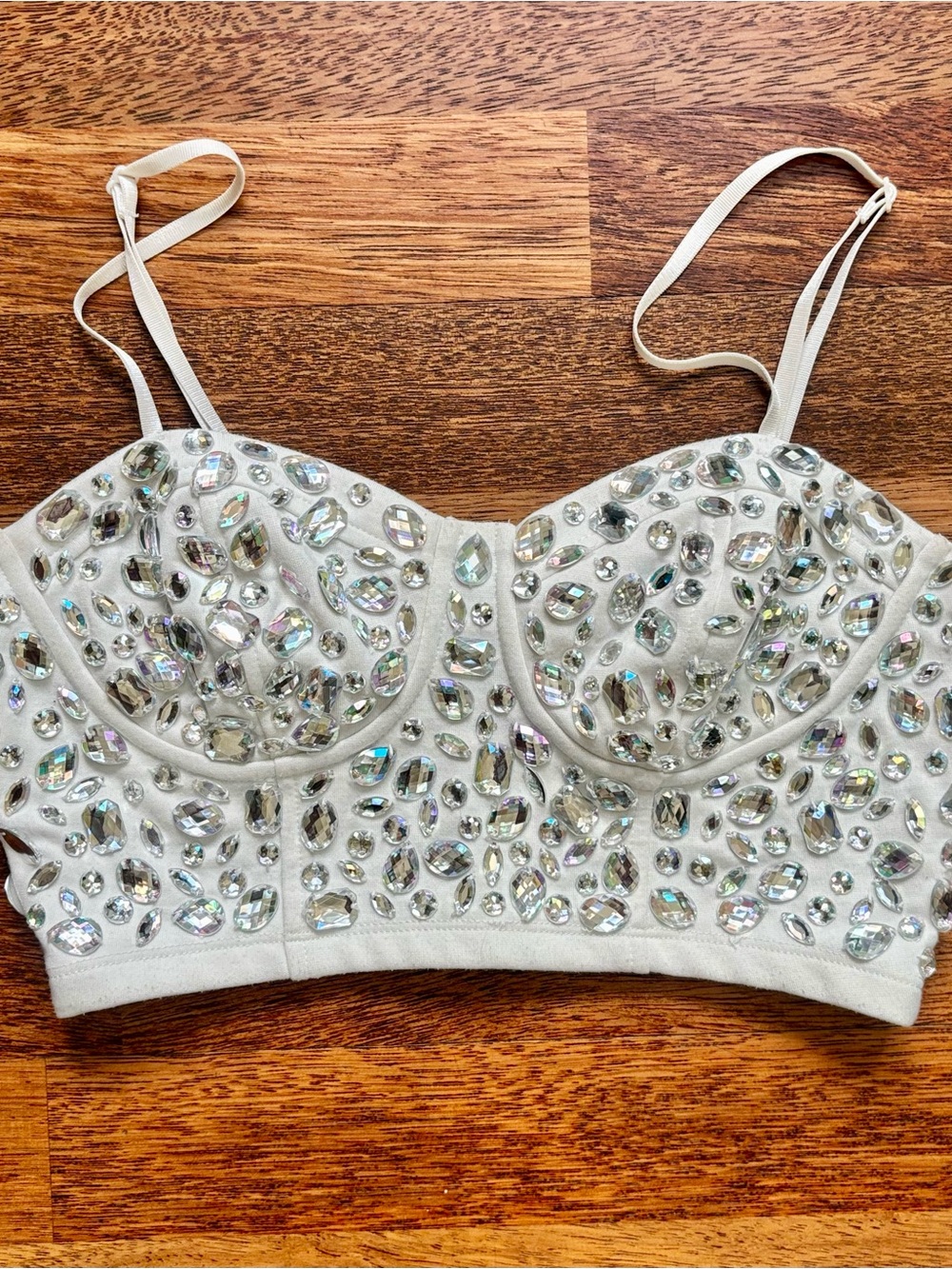 White Zip Jewel Bustier Crop Corset Top  - Small S
